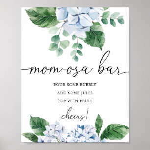 Blue Hydrangea Floral Baby Shower Mum-osa Bar Sign