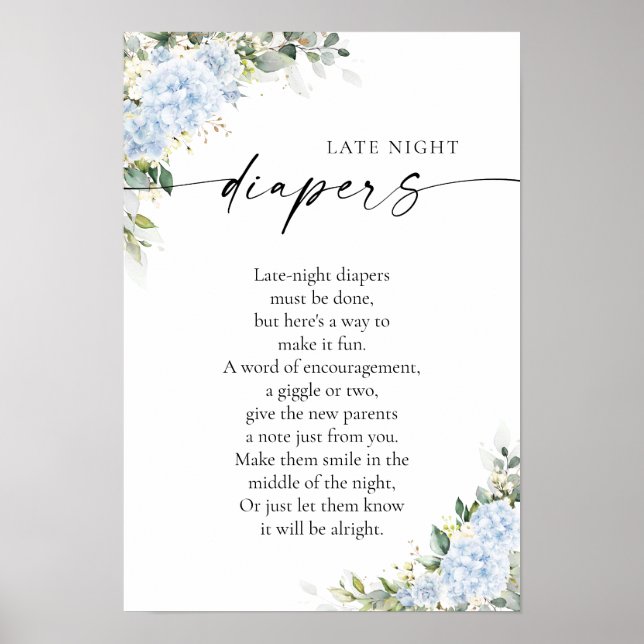 Blue Hydrangea Floral Baby Shower Poster (Front)