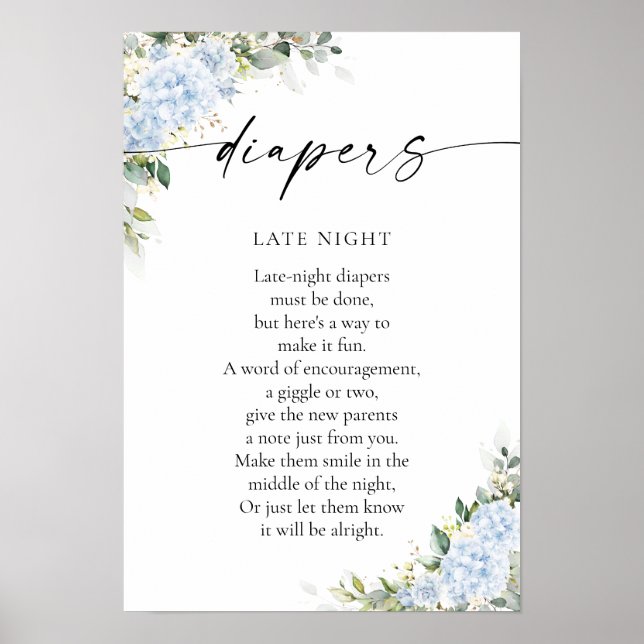 Blue Hydrangea Floral Baby Shower Poster (Front)