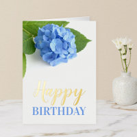 Blue Hydrangea Floral Birthday Gold