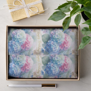 Blue Hydrangea Floral Birthday Tissue Paper
