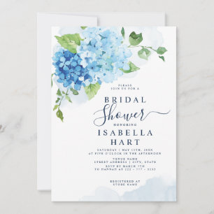 Blue Hydrangea Floral Boho Botanical Bridal Shower Invitation