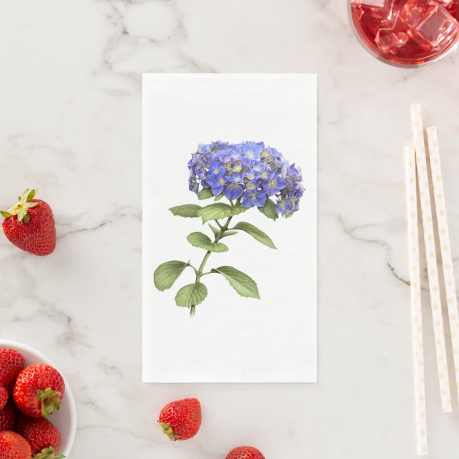Blue Hydrangea Floral Botanical Art Paper Napkin (Insitu)