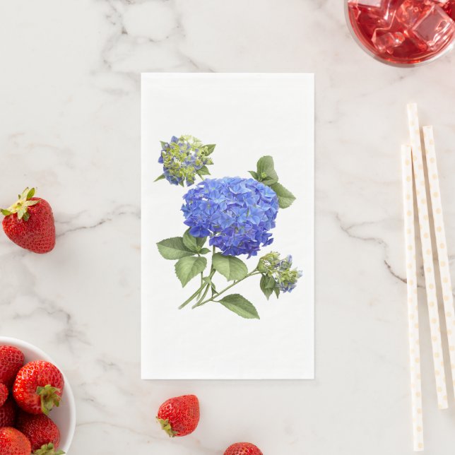 Blue Hydrangea Floral Botanical Painting Paper Napkin (Insitu)