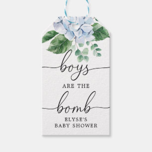 Blue Hydrangea Floral Boys Are The Bomb Favour Tag
