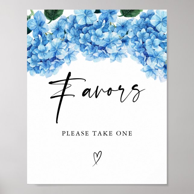 Blue Hydrangea Floral Bridal Shower Favours Poster (Front)