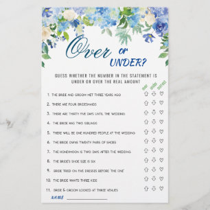 Blue Hydrangea  Floral Bridal Shower Game