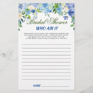 Blue Hydrangea Floral Bridal Shower Game
