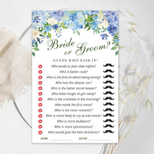 Blue Hydrangea Floral Bridal Shower Game
