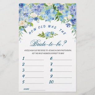Blue Hydrangea Floral Bridal Shower Game