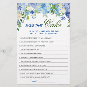Blue Hydrangea  Floral Bridal Shower Game