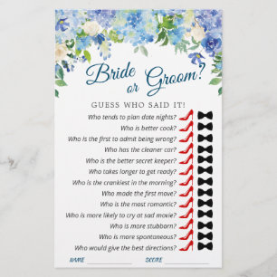 Blue Hydrangea Floral Bridal Shower Game