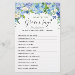 Blue Hydrangea Floral Bridal Shower Game