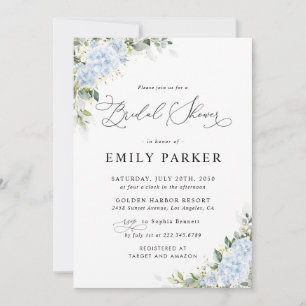 Blue Hydrangea Floral Bridal Shower Invitation