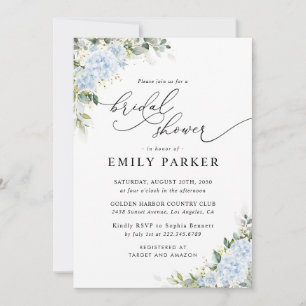 Blue Hydrangea Floral Bridal Shower Invitation