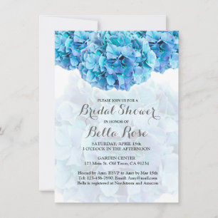 Blue hydrangea floral bridal shower invitations
