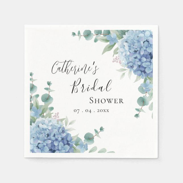 Blue Hydrangea Floral Bridal Shower Napkin (Front)