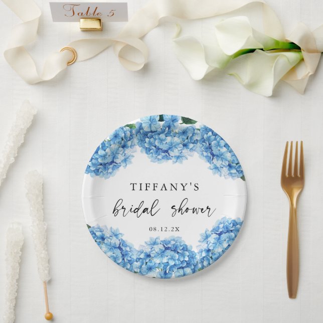 Blue Hydrangea Floral Bridal Shower  Paper Plate (Wedding)