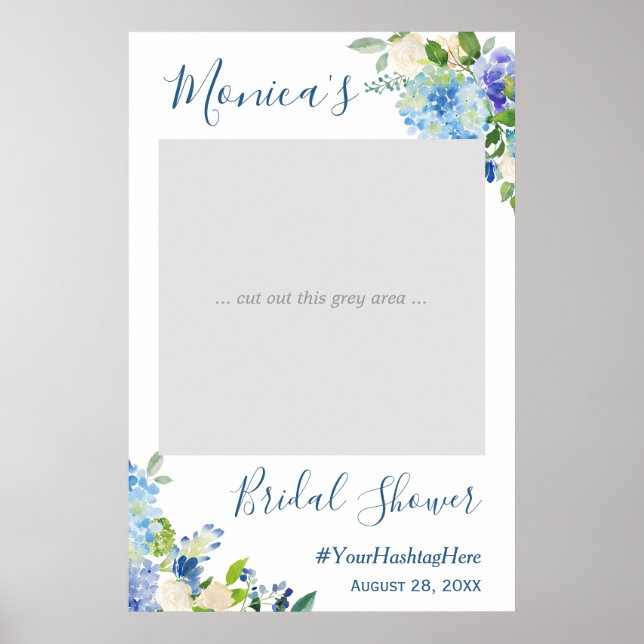 Blue Hydrangea Floral Bridal Shower Photo Booth Poster (Front)