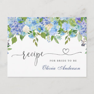 Blue Hydrangea Floral Bridal Shower Recipe Card