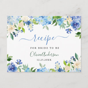 Blue Hydrangea Floral Bridal Shower Recipe Card
