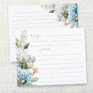 Blue Hydrangea Floral Bridal Shower Recipe Card