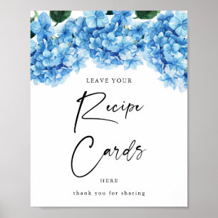 Blue Hydrangea Floral Bridal Shower Recipe Cards Poster
