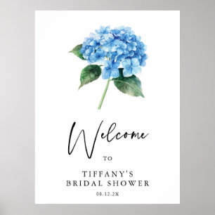 Blue Hydrangea Floral Bridal Shower Welcome Sign