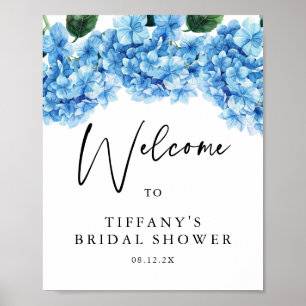 Blue Hydrangea Floral Bridal Shower Welcome Sign