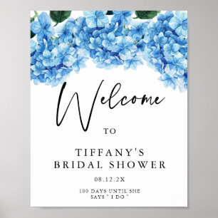 Blue Hydrangea Floral Bridal Shower Welcome Sign