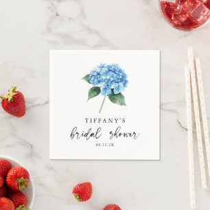 Blue Hydrangea Floral Bridal Shower Welcome Sign Napkin