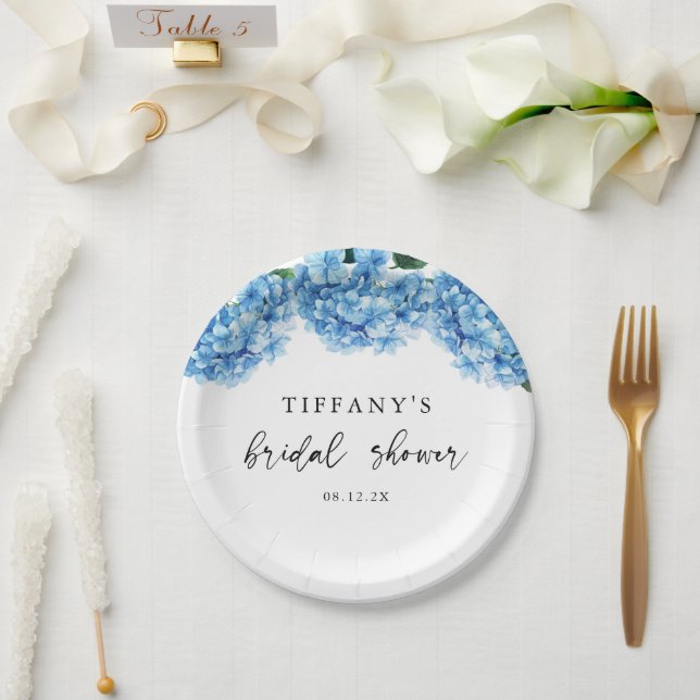 Blue Hydrangea Floral Bridal Shower Welcome Sign Paper Plate (Wedding)