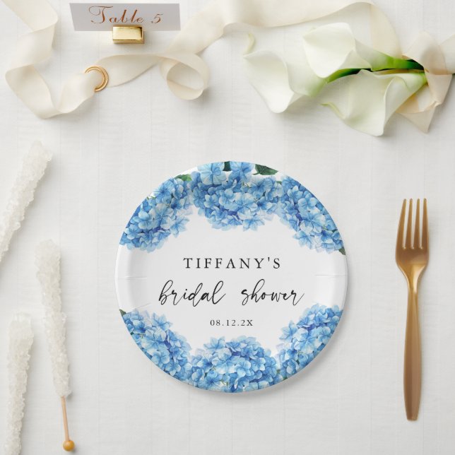 Blue Hydrangea Floral Bridal Shower Welcome Sign Paper Plate (Wedding)