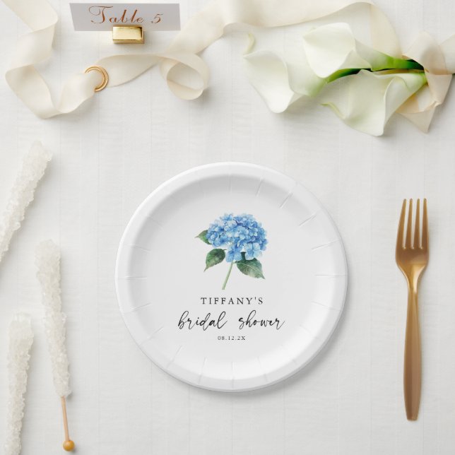 Blue Hydrangea Floral Bridal Shower Welcome Sign Paper Plate (Wedding)