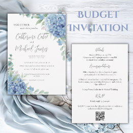 Blue Hydrangea Floral Budget Wedding Invitation