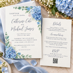 Blue Hydrangea Floral Budget Wedding Invitation