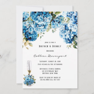 Blue Hydrangea Floral Butterfly Brunch & Bubbly Invitation