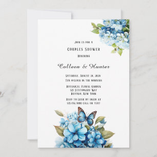 Blue Hydrangea Floral Butterfly Couples Shower Invitation