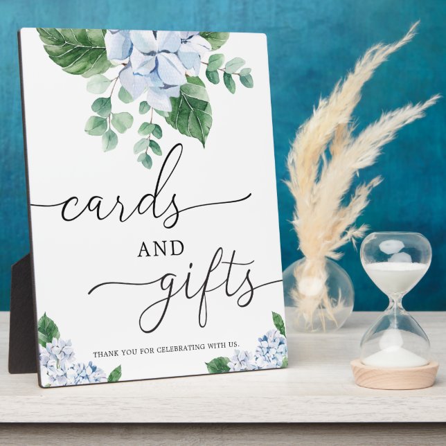Blue Hydrangea Floral Cards and Gifts Sign Plaque (Side)