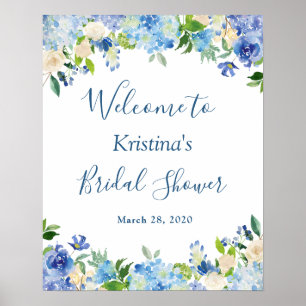 Blue Hydrangea Floral Chic Bridal Shower Sign