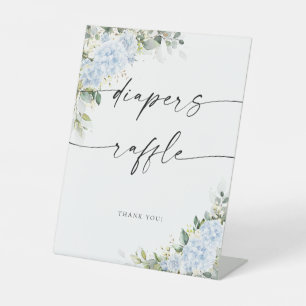 Blue Hydrangea Floral Diapers Raffle Sign