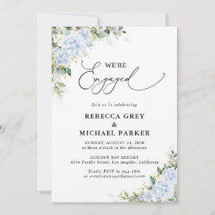 Blue Hydrangea Floral Engagement Party Invitation