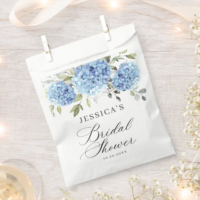 Blue Hydrangea Floral Eucalyptus Bridal Shower Favour Bags (Clipped)