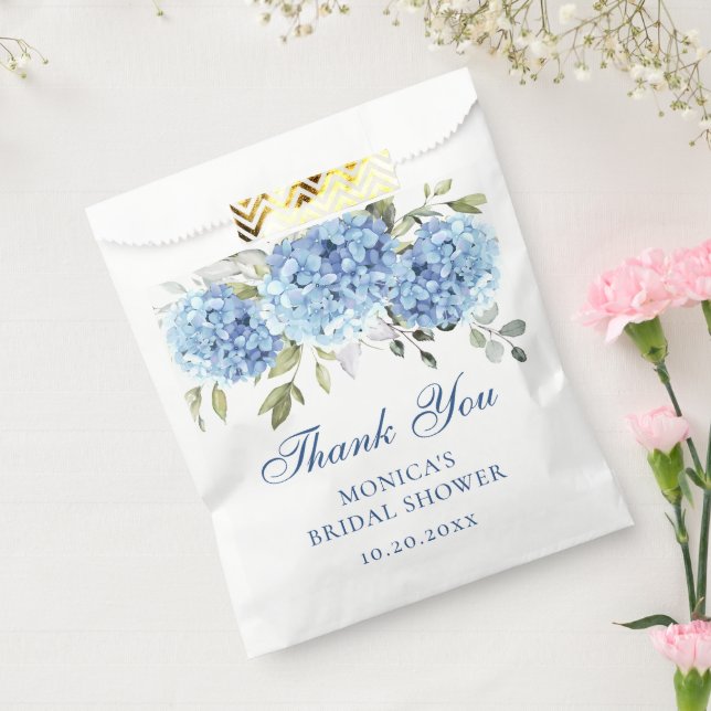 Blue Hydrangea Floral Eucalyptus Bridal Shower Favour Bags (Sealed)