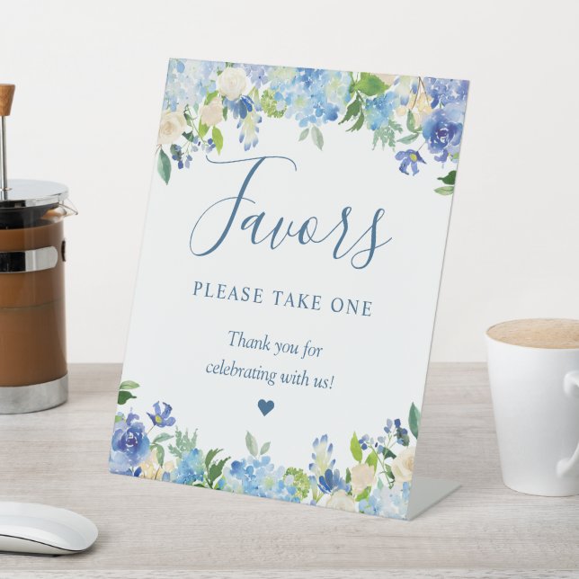 Blue Hydrangea Floral Favours Please Take One Pedestal Sign (In SItu)
