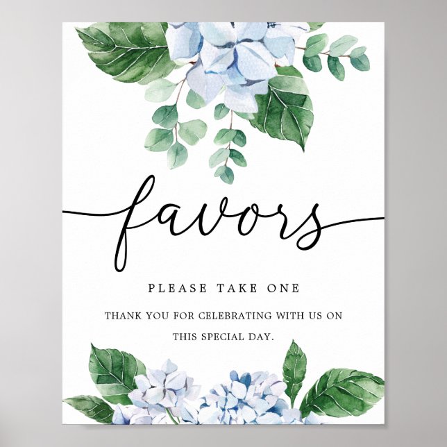 Blue Hydrangea Floral Favours Sign (Front)