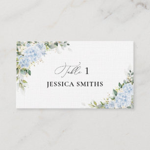 Blue Hydrangea Floral Flat Place Card