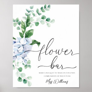 Blue Hydrangea Floral Flower Bar Favour Sign
