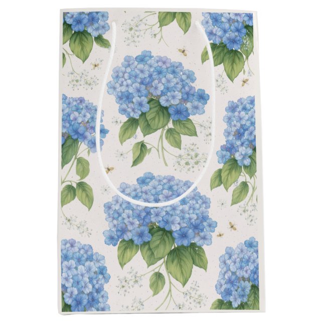 Blue Hydrangea Floral Gift Bag | Elegant Botanical (Front)