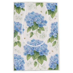 Blue Hydrangea Floral Gift Bag   Elegant Linen 